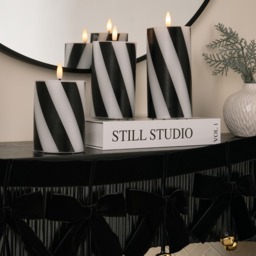OHS 3 Pack Candy Stripe Print LED Candles - Monochrome - thumbnail 1