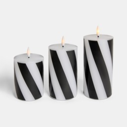 OHS 3 Pack Candy Stripe Print LED Candles - Monochrome - thumbnail 4