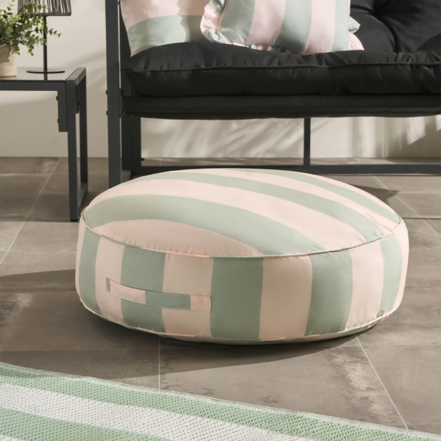 OHS Indoor/Outdoor Stripe Print Round Filled Cushion - Sage/Cream - image 1