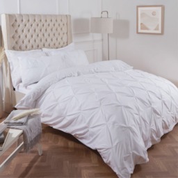 OHS Polycotton Diamond Pintuck Pinch Pleat Duvet Set, White - Double - thumbnail 3