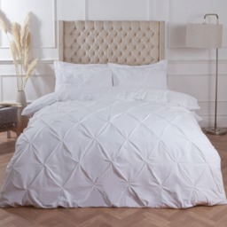 OHS Polycotton Diamond Pintuck Pinch Pleat Duvet Set, White - Double