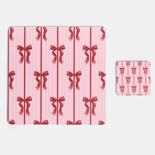OHS 4 Pack Bow Print Place Mat and Coaster Set - Pink - image 1