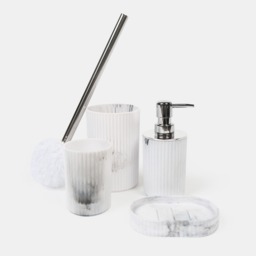 OHS 4-Piece Marble Ribbed Bathroom Accessories Set - Grey/White - thumbnail 2