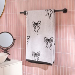 OHS 100% Cotton Bow Print Hand Towel - Monochrome - thumbnail 2