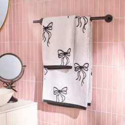 OHS 100% Cotton Bow Print Hand Towel - Monochrome - thumbnail 1
