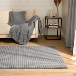 OHS Faux Fur Ribbed Rug, Grey - 80 x 150cm - thumbnail 3