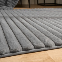 OHS Faux Fur Ribbed Rug, Grey - 80 x 150cm - thumbnail 5