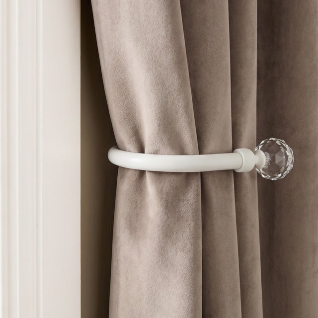 OHS 2 Pack Crystal Ball Curtain Rod Tie Backs - Cream - image 1