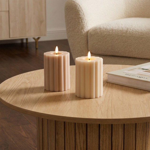 OHS LED Ribbed Candles, Cream/Natural - 2 Pack - image 1