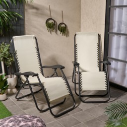 OHS 2 Pack Zero Gravity Sun Lounging Garden Chairs - Cream - thumbnail 1