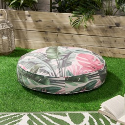 OHS Indoor/Outdoor Round Tropical Print Filled Cushion - Green - thumbnail 1