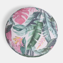 OHS Indoor/Outdoor Round Tropical Print Filled Cushion - Green - thumbnail 4