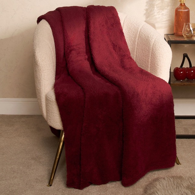 OHS Teddy Fleece Throw, Wine - 200 x 240cm - image 1