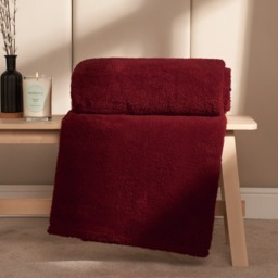 OHS Teddy Fleece Throw, Wine - 200 x 240cm - thumbnail 3