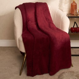 OHS Teddy Fleece Throw, Wine - 200 x 240cm - thumbnail 1