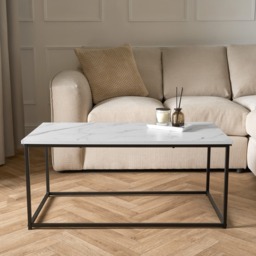 OHS Manhattan Marble Effect Rectangle Coffee Table - Black/White - thumbnail 2