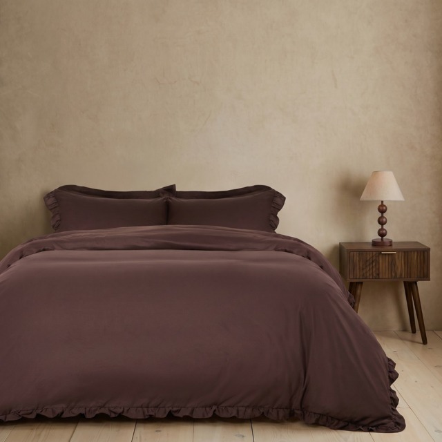 OHS Frill Edge Duvet Cover Set, Coffee - King - image 1