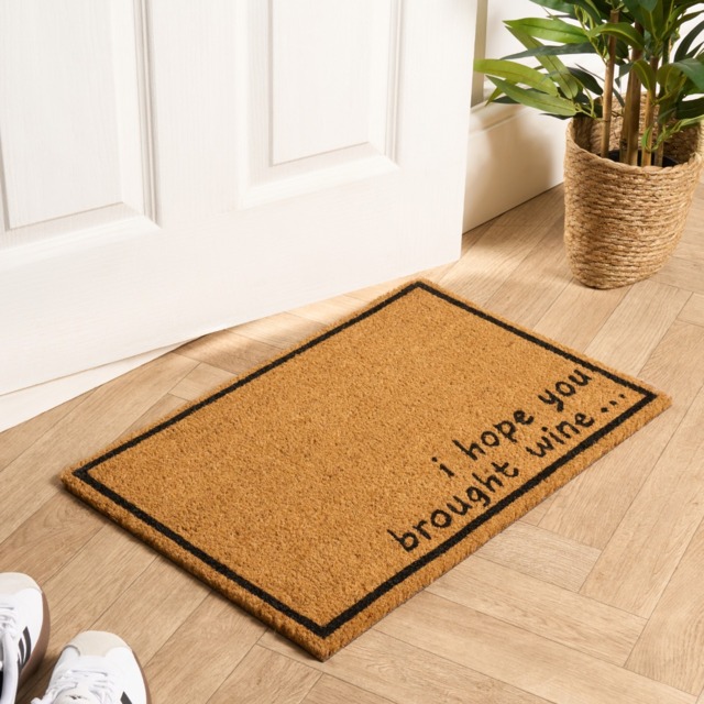 OHS Hope You Brought Wine Print Coir Mat - Natural - image 1