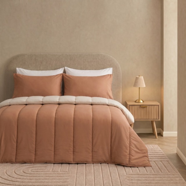 OHS Coverless 10.5 Tog Revesible Duvet Set, Stone/Toffee - Double - image 1