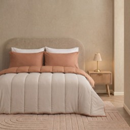 OHS Coverless 10.5 Tog Revesible Duvet Set, Stone/Toffee - Double - thumbnail 4