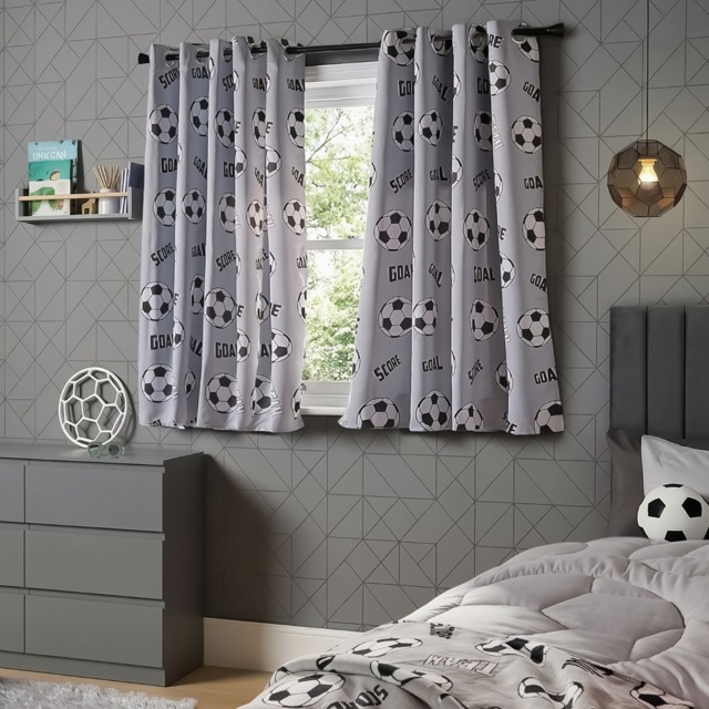 "OHS Kids Football Eyelet Blackout Curtain, Grey - 46 x 54""" - image 1