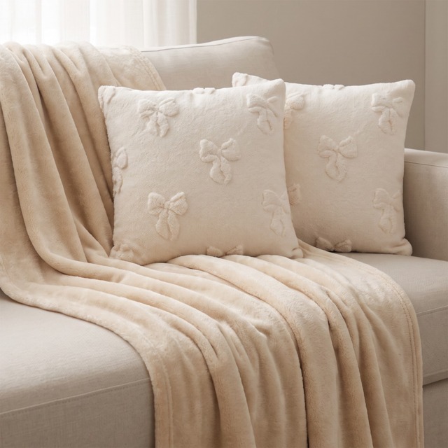 OHS Tufted Bow Cushion Covers, Ivory - 45 x 45cm - image 1