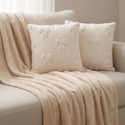 OHS Tufted Bow Cushion Covers, Ivory - 45 x 45cm - thumbnail 1