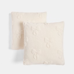 OHS Tufted Bow Cushion Covers, Ivory - 45 x 45cm - thumbnail 2