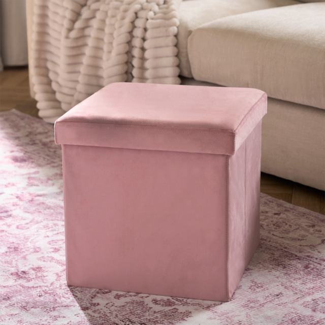 OHS Matte Velvet Foldable Cube Storage Ottoman - Blush Pink