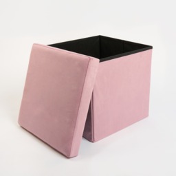 OHS Matte Velvet Foldable Cube Storage Ottoman - Blush Pink - thumbnail 5