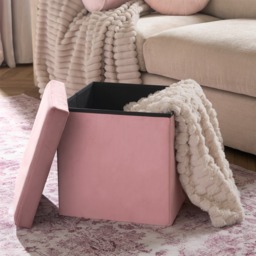OHS Matte Velvet Foldable Cube Storage Ottoman - Blush Pink - thumbnail 2