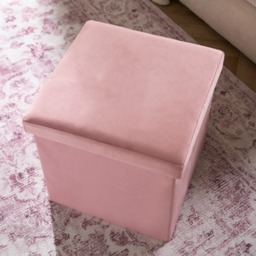 OHS Matte Velvet Foldable Cube Storage Ottoman - Blush Pink - thumbnail 3