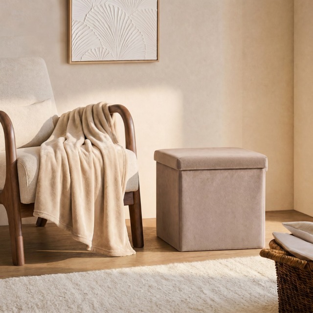 OHS Matte Velvet Foldable Cube Storage Ottoman - Mink - image 1