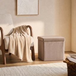 OHS Matte Velvet Foldable Cube Storage Ottoman - Mink - thumbnail 1
