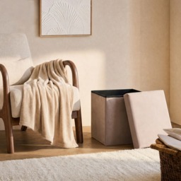 OHS Matte Velvet Foldable Cube Storage Ottoman - Mink - thumbnail 2