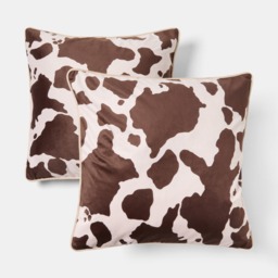 OHS Cow Print Matte Velvet Cushion Covers, Brown/White - 45 x 45cm - thumbnail 2