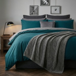 OHS Reversible Duvet Set, Teal/Grey -  Single - thumbnail 2