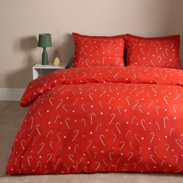 OHS Christmas Candy Cane Duvet Cover Set, Red - Double - image 1