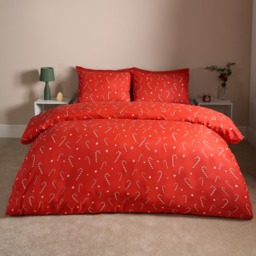 OHS Christmas Candy Cane Duvet Cover Set, Red - Double - thumbnail 2