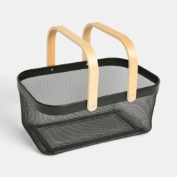 OHS Double Mesh Wire Metal Storage Basket - Black