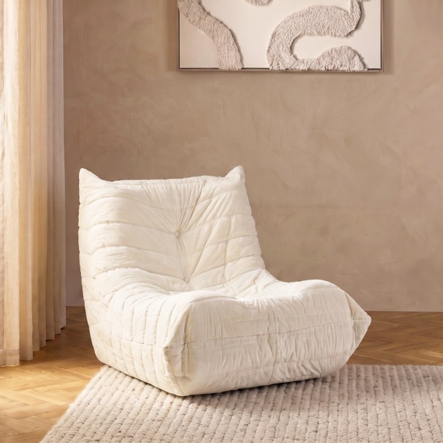 OHS Velvet Lazy Chair - Cream - image 1