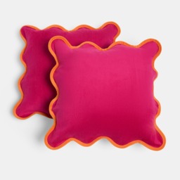 OHS 4 Pack Matte Velvet Scallop Edge Cushion Covers - Hot Pink/Orange - thumbnail 5