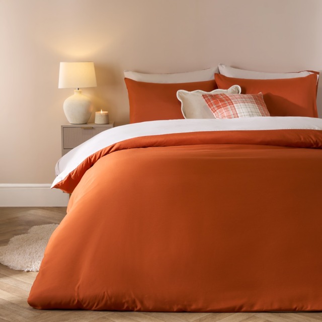 OHS Plain Reversible Duvet Set, Rust/Stone - Double - image 1
