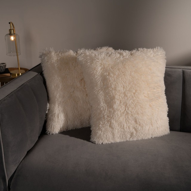 OHS 2 Pack Fluffy Cushion Covers, Cream - 45 x 45cm - image 1