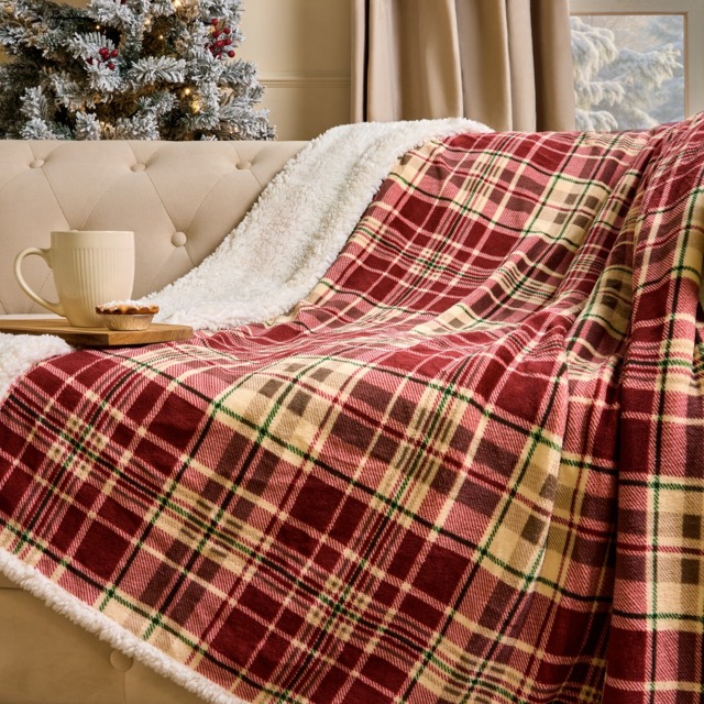 OHS Traditional Christmas Check Printed Throw - Red - image 1