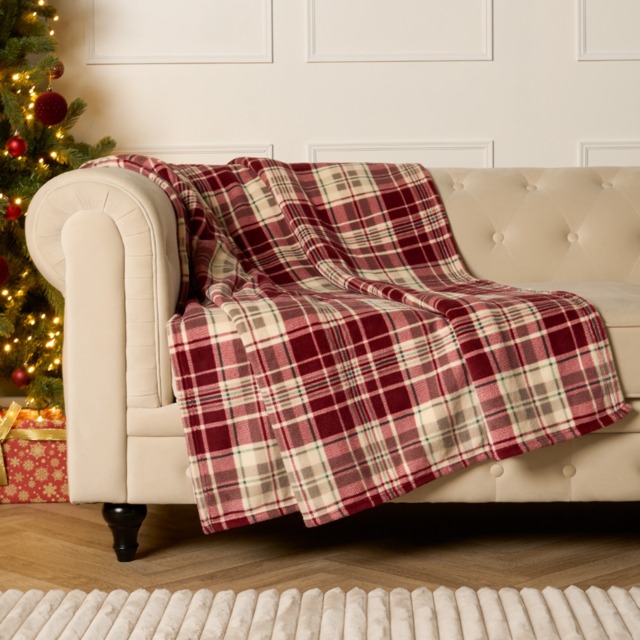 OHS Traditional Christmas Check Printed Throw - Red - image 1