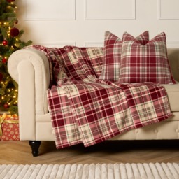 OHS Traditional Christmas Check Printed Throw - Red - thumbnail 2
