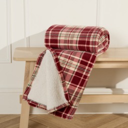 OHS Traditional Christmas Check Printed Throw - Red - thumbnail 3