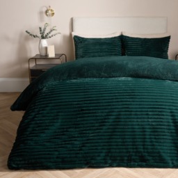 OHS Ribbed Faux Fur Duvet Set, Forest Green - Double