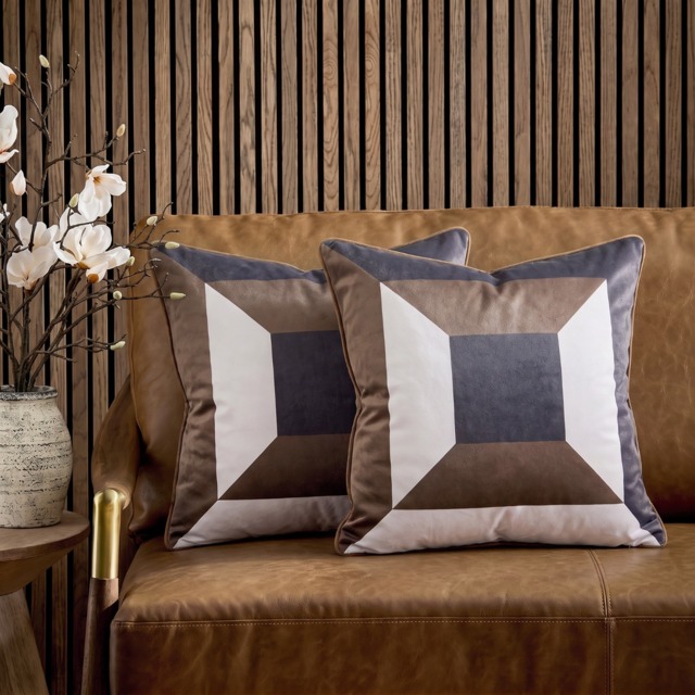 OHS Square Print Matte Velvet Cushion Covers, Brown/White - 45 x 45cm - image 1